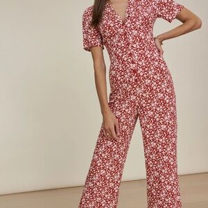 Reformation Red and White Floral France Jumpsuit